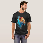 Beautiful colourful lion in blue smoke tシャツ (正面フル)