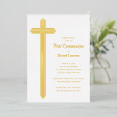 Beautiful Cross First Communion Gold 箔招待状 (立ち正面)