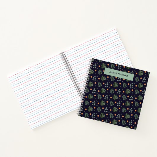 Beautiful Custom Name Modern Leaf Spiral Notebook ノートブック (内部)