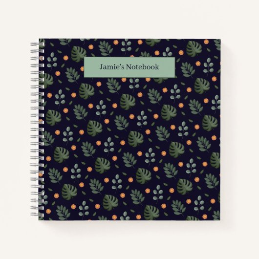 Beautiful Custom Name Modern Leaf Spiral Notebook ノートブック (正面)
