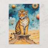 Beautiful Cute Tiger in a Gold Crown ポストカード (正面)