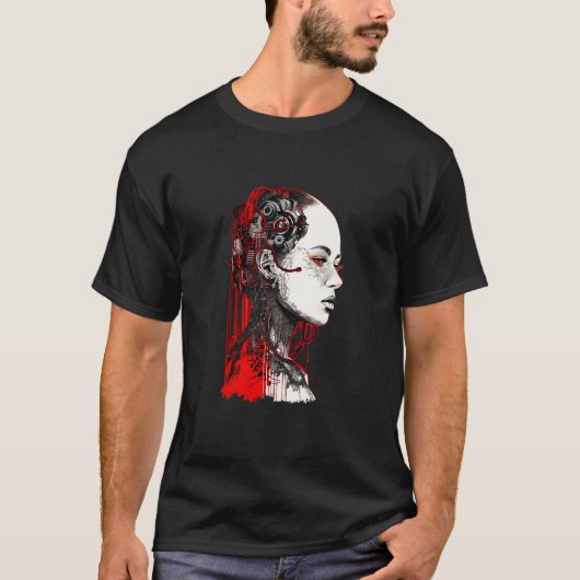 Beautiful Cyborg Gothic Woman Trash Polka Art Tシャツ (正面)