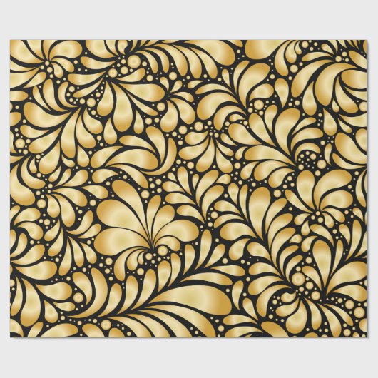 Beautiful Damask Gold & Black Wrapping paper roll ラッピングペーパー (フラット)