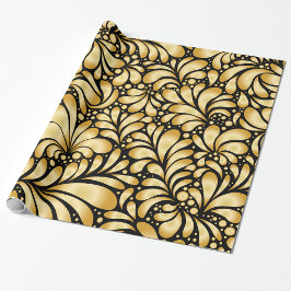 Beautiful Damask Gold & Black Wrapping paper roll ラッピングペーパー