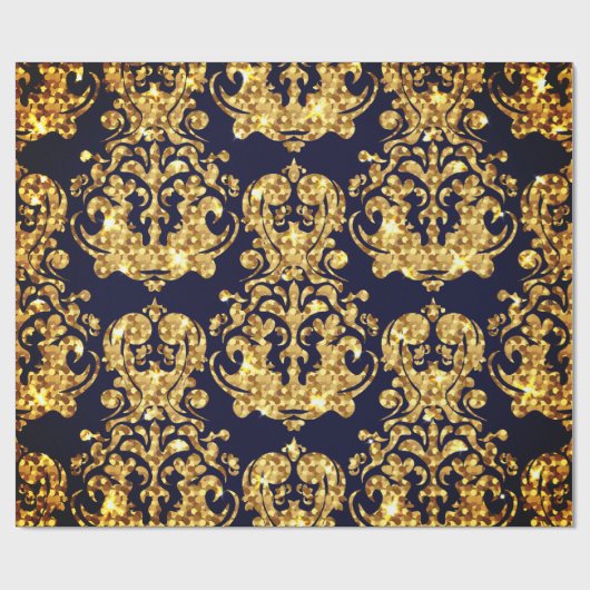 Beautiful Damask Gold & Black Wrapping paper roll ラッピングペーパー (フラット)