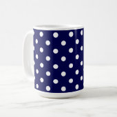 Beautiful Dark Blue And Stylish White Polka Dots コーヒーマグカップ (正面左)