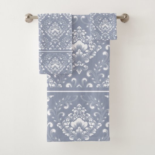 Beautiful dblue gray and white floral pattern bath バスタオルセット (インサイチュ)