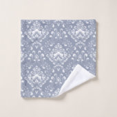 Beautiful dblue gray and white floral pattern bath バスタオルセット (ウォッシュタオル)