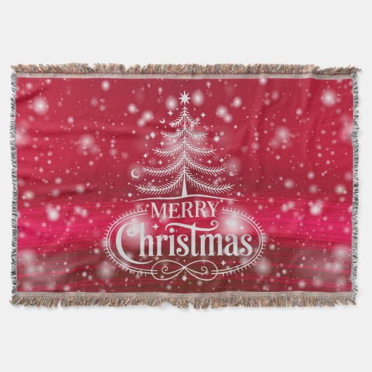 Beautiful Deep Red and Green Merry Christmas スローブランケット (正面)