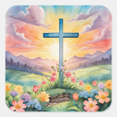 Beautiful Easter Watercolor Art スクエアシール (正面)