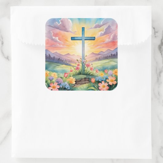 Beautiful Easter Watercolor Art スクエアシール (バッグ)