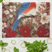 Beautiful Eastern Bluebird Red Floral キッチンタオル (折り畳み)