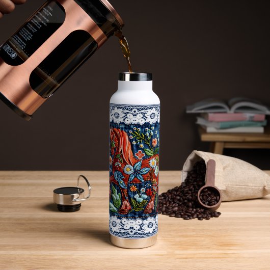 Beautiful Embroidered Horse ウォーターボトル (コーヒー (回転後))