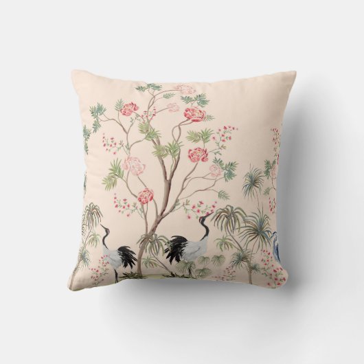 Beautiful exotic chinoiserie wallpaper. Hand drawn クッション (裏面)