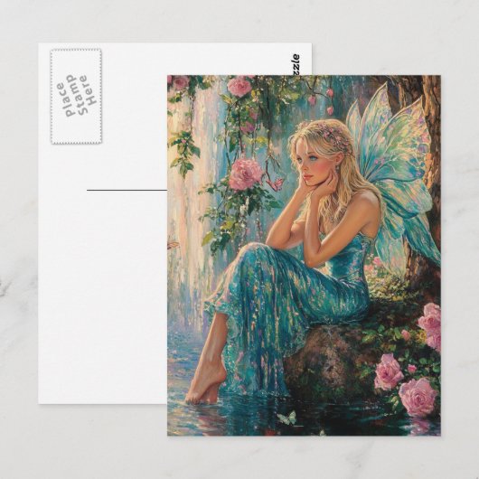 Beautiful Fairy at the Waterfall ポストカード (正面/裏面)