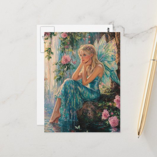 Beautiful Fairy at the Waterfall ポストカード (正面/裏面インサイチュ)