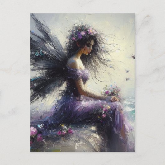 Beautiful Fairy Sitting on a Cliff Wearing Purple ポストカード (正面)