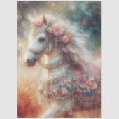 Beautiful Fancy White Horse With Flowers Decoupage 薄葉紙 (正面)