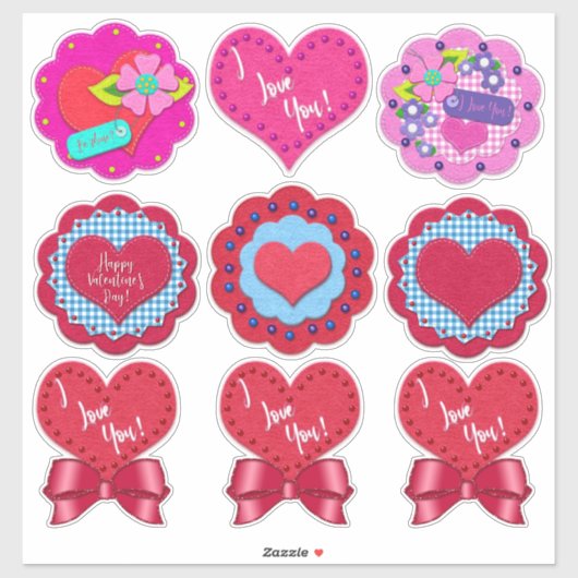 Beautiful Felt Look Valentine's Day Rounds  シール (シート)