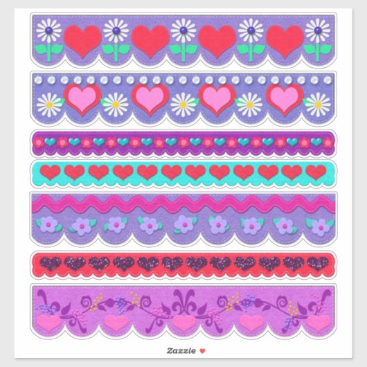 Beautiful Felt Style Valentine's Day Borders シール (シート)