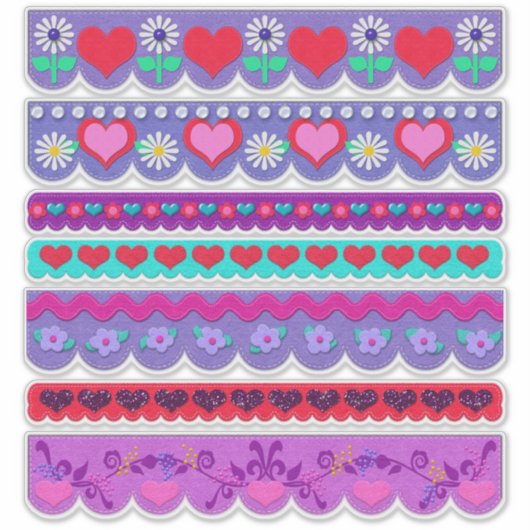 Beautiful Felt Style Valentine's Day Borders シール (正面)