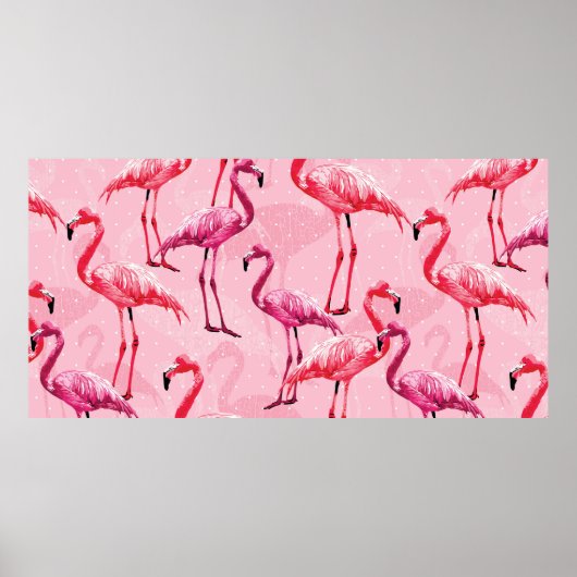 Beautiful Flamingo Bird Pink Seamless Pattern illu ポスター (正面)