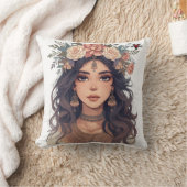 Beautiful Floral Anime Girl – Soft Pastel Aesthe クッション (ブランケット)