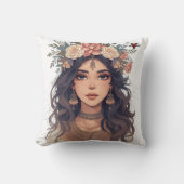 Beautiful Floral Anime Girl – Soft Pastel Aesthe クッション (正面)