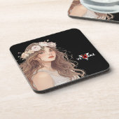 Beautiful Floral Anime Girl – Soft Pastel Aesthe コースター (左側)