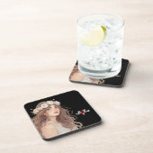 Beautiful Floral Anime Girl – Soft Pastel Aesthe コースター (右側)