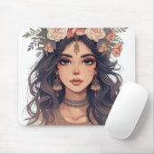 Beautiful Floral Anime Girl – Soft Pastel Aesthe マウスパッド (マウス)