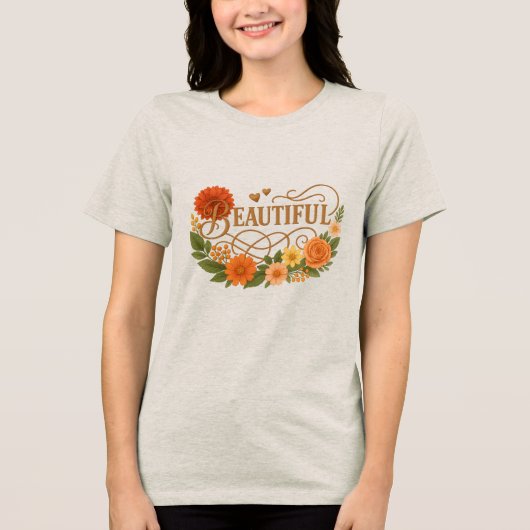 Beautiful Floral Art | Positive Embroidered tshirt トライブレンドＴシャツ (正面)