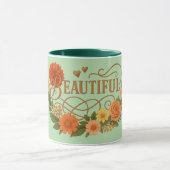 Beautiful Floral Coffee Mug Elegant Gold & Orange マグカップ (中央)