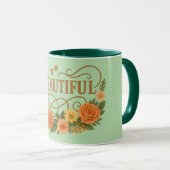 Beautiful Floral Coffee Mug Elegant Gold & Orange マグカップ (正面右)