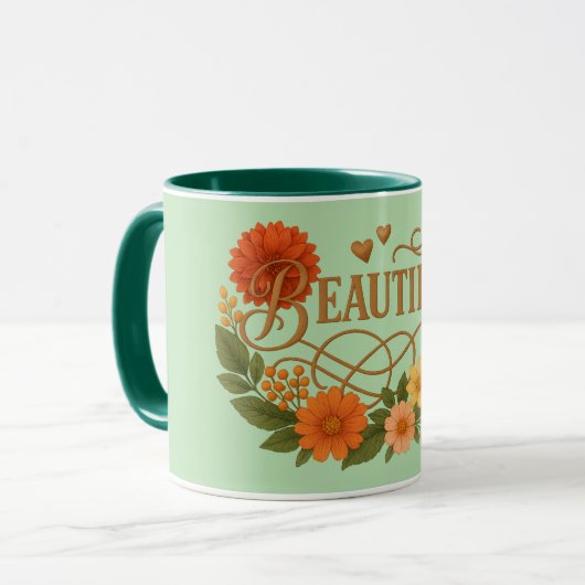 Beautiful Floral Coffee Mug Elegant Gold & Orange マグカップ (正面左)