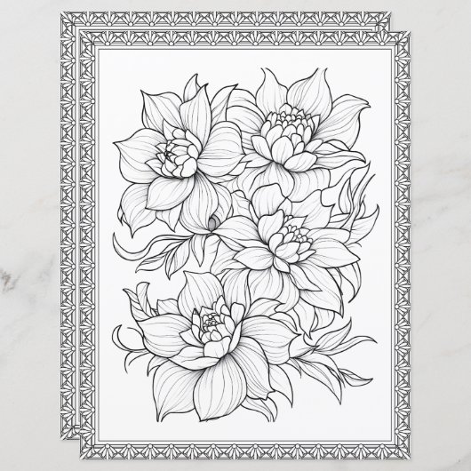 Beautiful Floral Coloring Page Scrapbook Paper (正面/裏面)