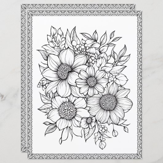 Beautiful Floral Coloring Page Scrapbook Paper (正面/裏面)
