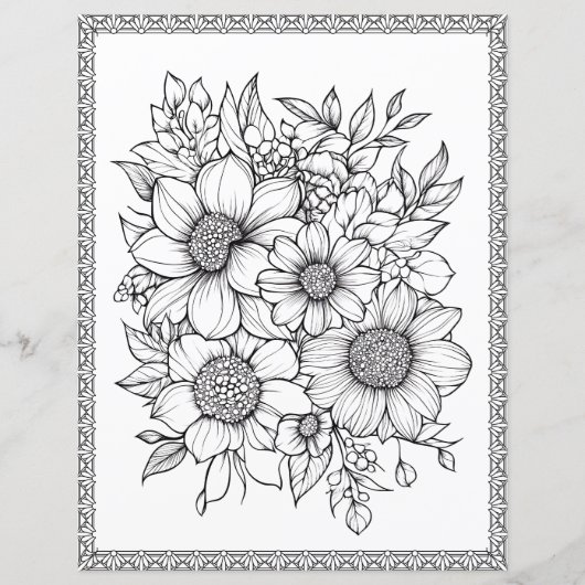 Beautiful Floral Coloring Page Scrapbook Paper (正面)