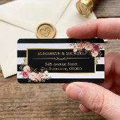 Beautiful Floral Gold Decor Black White Stripes ラベル