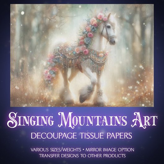 Beautiful Floral Horse In Woodland Decoupage 薄葉紙