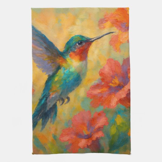 Beautiful Floral Hummingbird Kitchen Towel キッチンタオル (縦)