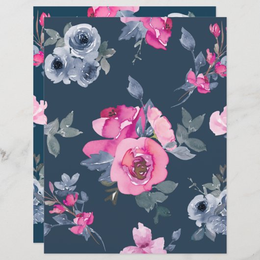 Beautiful floral pink and blue page (正面/裏面)