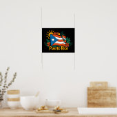Beautiful Floral Puerto Rico Flag Artwork ポスター (キッチン)