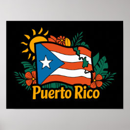 Beautiful Floral Puerto Rico Flag Artwork ポスター