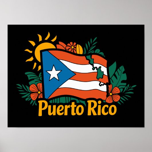 Beautiful Floral Puerto Rico Flag Artwork ポスター (正面)
