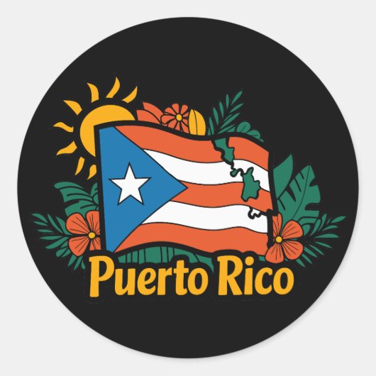 Beautiful Floral Puerto Rico Flag Artwork ラウンドシール (正面)
