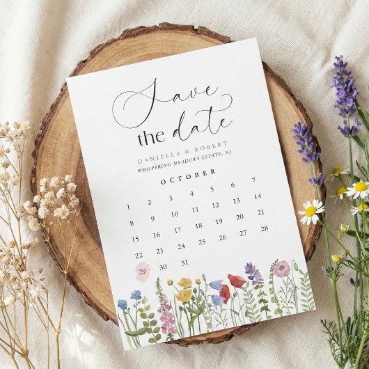 Beautiful Floral Wildflower Wedding Calendar  セーブザデート