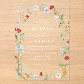 Beautiful Floral Wildflower Wreath Wedding アクリル招待状 (正面)
