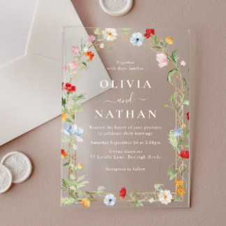 Beautiful Floral Wildflower Wreath Wedding アクリル招待状