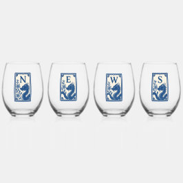 Beautiful Flow Blue Style Mahjong Wine Glasses ステムなしワイングラス